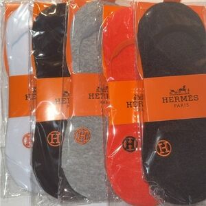 Hermes No Show Sock Set of 5 - Black, Gray, Red, White, Charcoal GWP